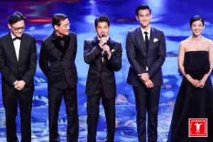 The cast of Cold War 2 at the opening ceremony. From left: Director Longmond Leung, Tony Leung, Aaron Kwok, Eddie Peng and Charlie Young