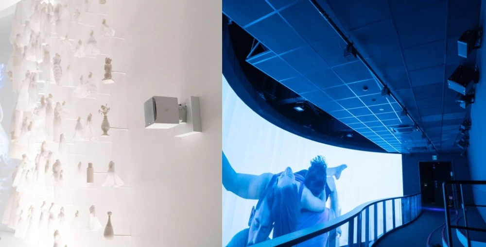 Visually discreet ID14 system adorned the first art installation while the walkway was covered from above by 16 units of the NEXO ID14s. Alongside, Unique aural and visual experiences were delivered by a hugely powerful ‘cinema style’ NEXO P18 system with L20 subs hidden behind the curved screen and complemented by ID14 and ID24 top and surround speakers