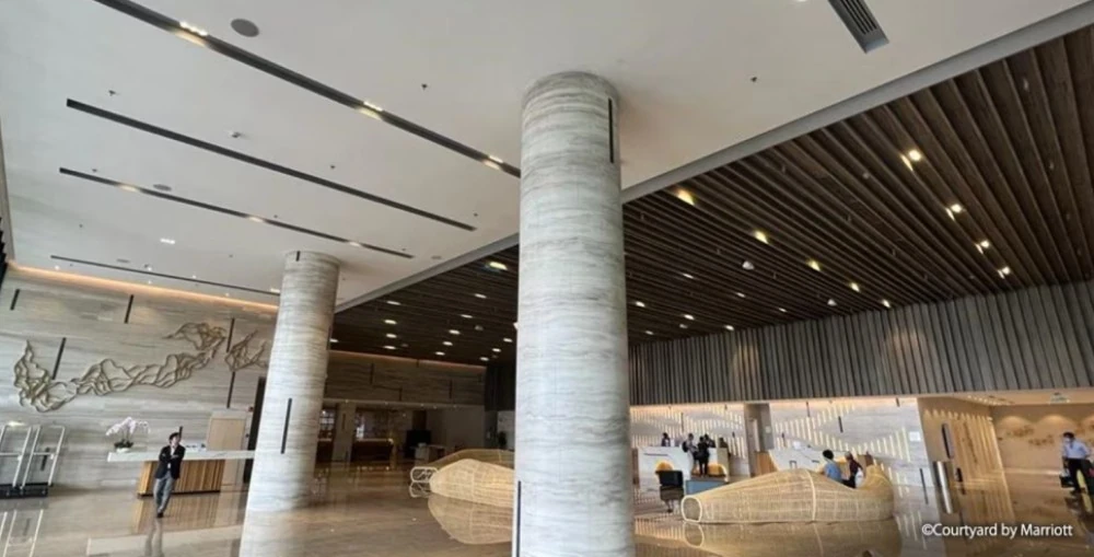 The background music system at Courtyard by Marriott Melaka is programmed with a separate zone for each area, as each section needed very different volume levels and types of music, thereby leading to each zone being operated independently with a bespoke choice of music and volume level