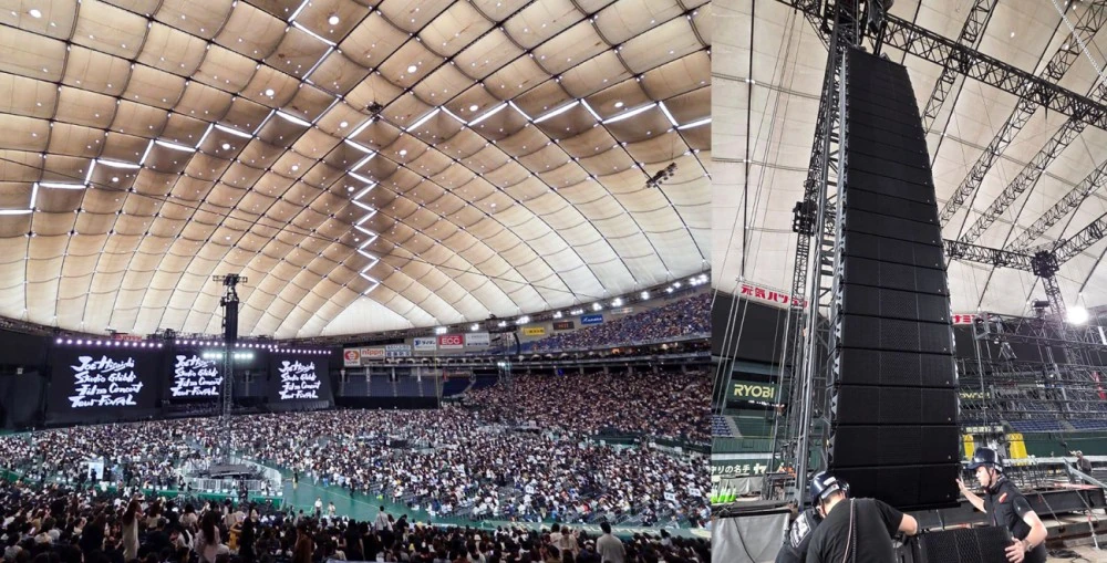 To ensure seamless coverage across the massive expanse of the Tokyo Dome, a total of 36 additional VGt modules were deployed in two auxiliary hangs, while delay coverage was locked in with two additional hangs of 12 E15 modules each