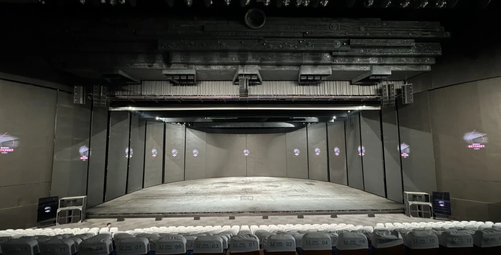 The Ya'an 1869 Panda Performing Arts Center Main Theatre LCR system of six L-Acoustics K3i per side, and two A15i Focus and two A15i Wide for center