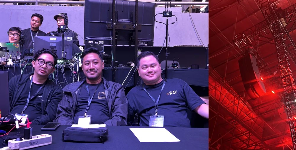From L-R: Gracia Auvindo Applications Manager, Rama Nazar N; Thunder Productions Audio Project Lead, Aldo Ringo; Thunder Productions Systems Engineer and FullSize Systems Director, Yumir Muljadi 