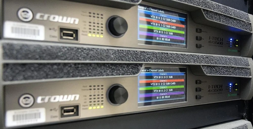 Crown Audio I-Tech 4x3500HD amplifiers power the newly installed JBL VTX system at Chandler Theatre