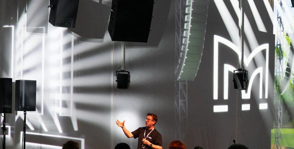 DOMINIC HARTER presenting at Martin Audio’s Open Day. Photo copyright Sophie Hoult