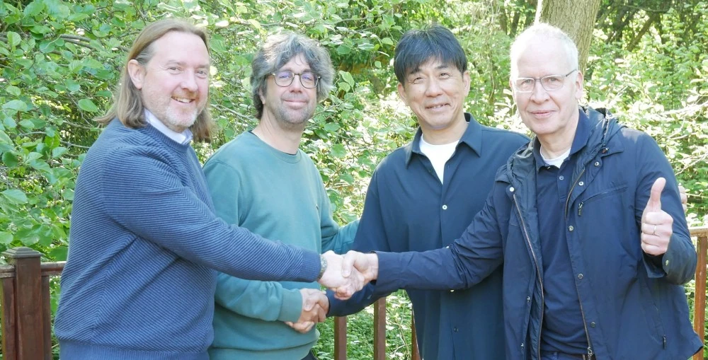 L-R: HIVE’s co-founders Dave Green (CTO) and Mark Calvert (CEO) with Yojiro Matsubara (EVP & CMO) and Jan Markus Jahn (Head of Business Unit Media Entertainment Business, EMEA) from Panasonic  