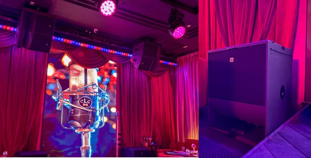 The main room centres on two hangs, each configured with one L-Acoustics A15 Focus and one A15 Wide , while L-Acoustics KS21 handles low-frequency reproduction 