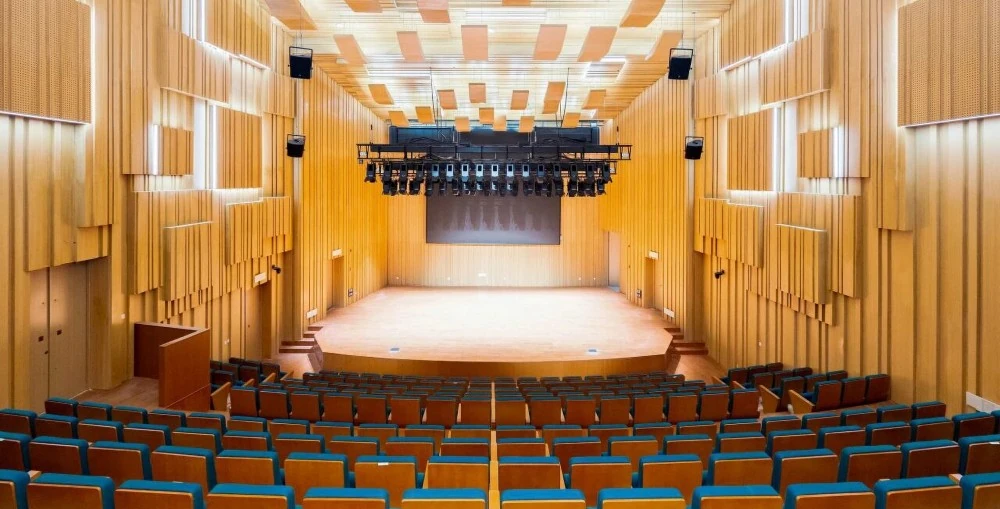 Racpro ran multiple rounds of L-Acoustics Soundvision simulations across all four venues to test the configurations and refine the geometry of every hang and paired the installation with full system training and a set of scene presets, so staff can recall a configuration for a recital or a lecture rather than build one from scratch